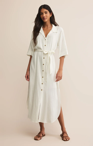 BRISE LINEN MIDI DRESS - WHITE