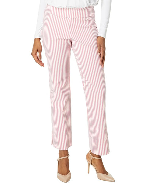 KRAZY LARRY STRETCH LINEN WIDE ANKLE PANT - PINK STRIPE