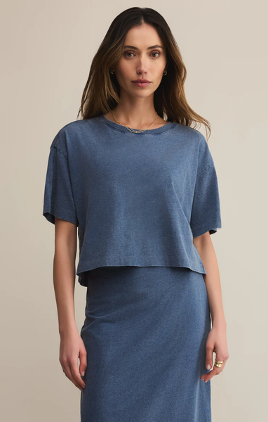 ON THE GO JERSEY DENIM TEE - VINTAGE INDIGO