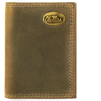 Ole Miss Rebels Vintage Tan Leather Trifold Wallet