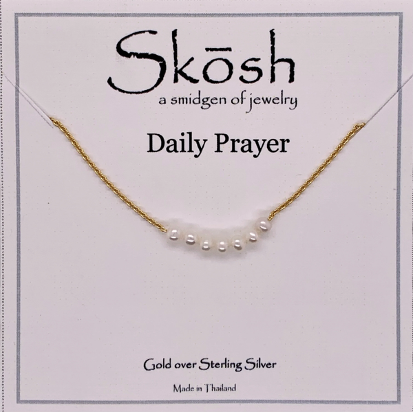 7 PEARL DAILY PRAYER GOLD OVER STERLING NECKLACE 16"