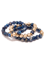 IRIDESCENT RESIN & MATTE METALLIC BEAD BRACELET SET/3 - NAVY