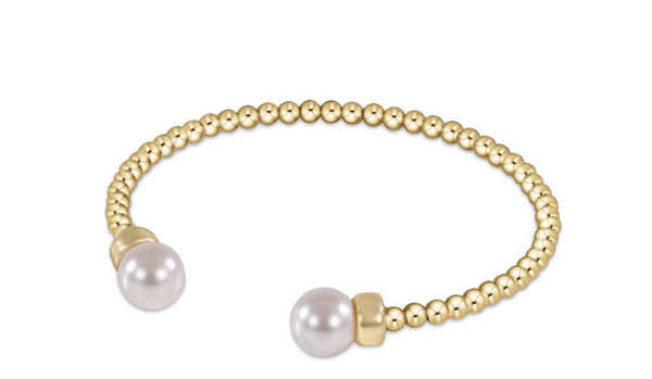 CLASSIC GOLD 3MM BEAD CUFF - PEARL