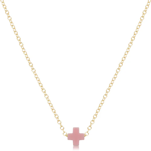 16" NECKLACE GOLD - SIGNATURE CROSS SMALL PINK