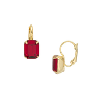 RED EMERALD CUT CRYSTAL 10K GOLD DANGLE EARRINGS