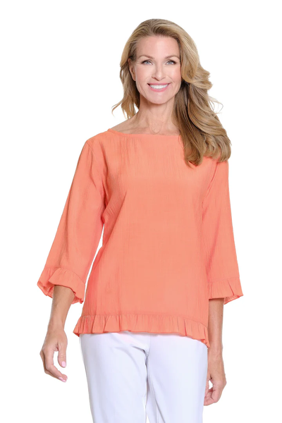 RUFFLE HEM WOVEN TOP - MELON