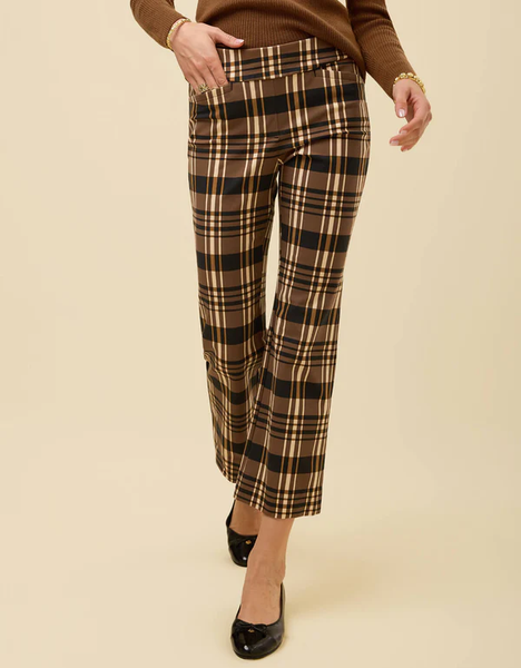 MAREN KICK FLARE PANT - ESTATE PLAID BROWN