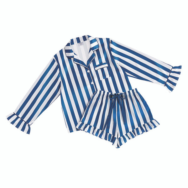 BLUE STRIPE SATIN SHORTS PJ SET