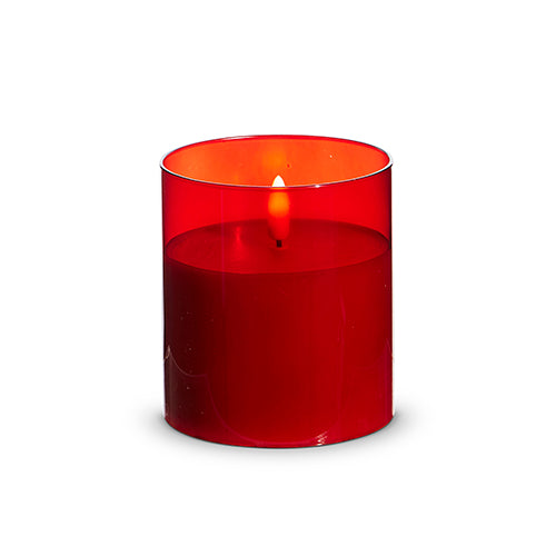 3.5X4 RED GLASS IVORY PILLAR CANDLE