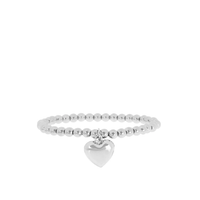 6MM BEAD BALL BRACELET W/ HEART CHARM - SILVER