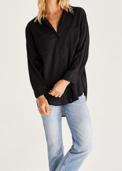 LALO BUTTON UP GAUZE TOP BLACK